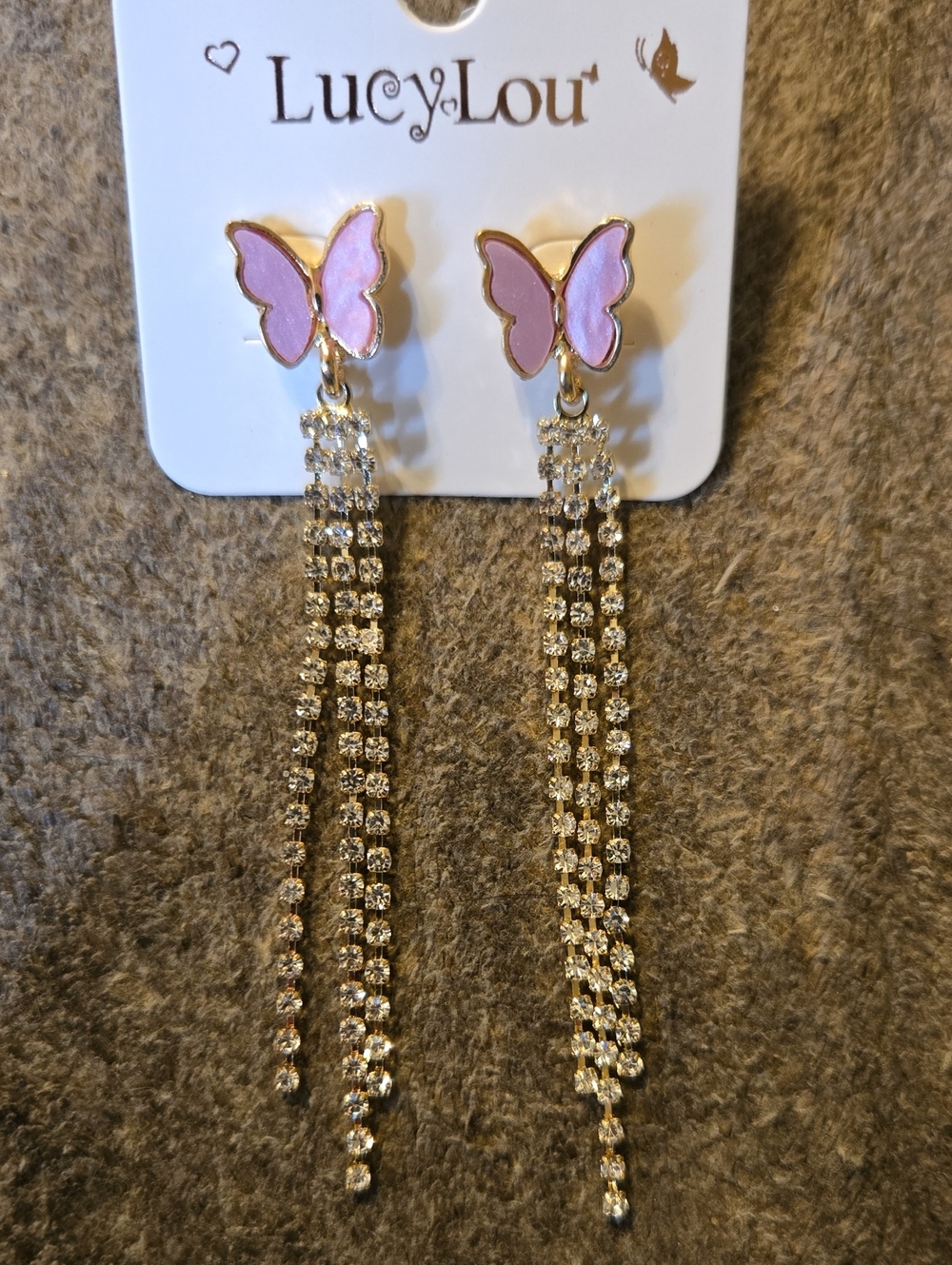 3/$10 Bundle Deals Pink Butterfly Dangle Earrings with Crystal Tassels